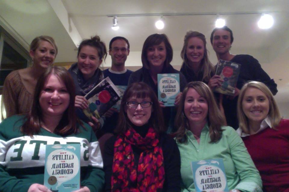 Mary Helen Stefaniak is front and center with members of the Between the Lines Book Club of Iowa City